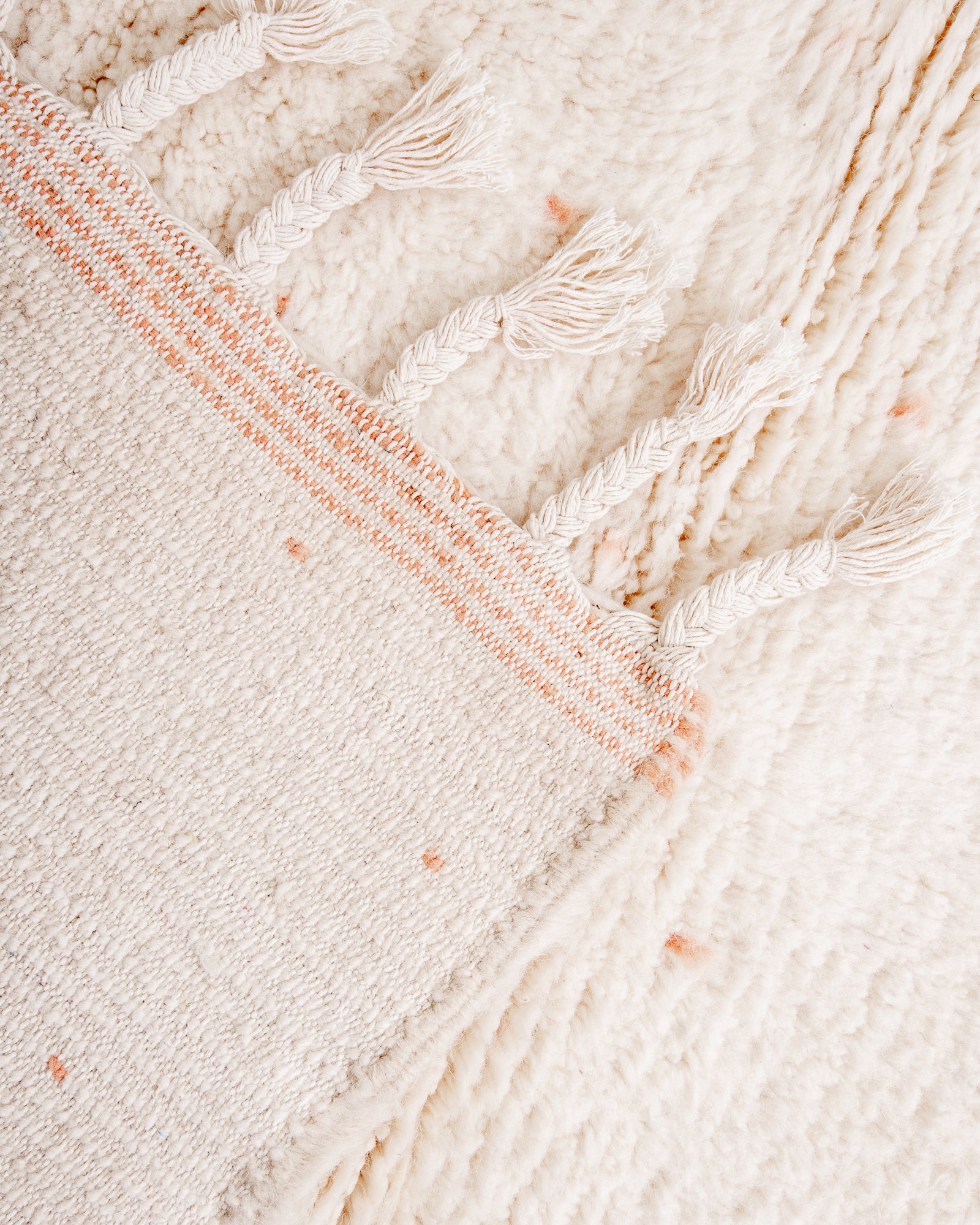 Modern, designer, handcrafted Berber rug from Morocco. Beniourain carpet with beautiful colours and patterns and fluffy wool texture.